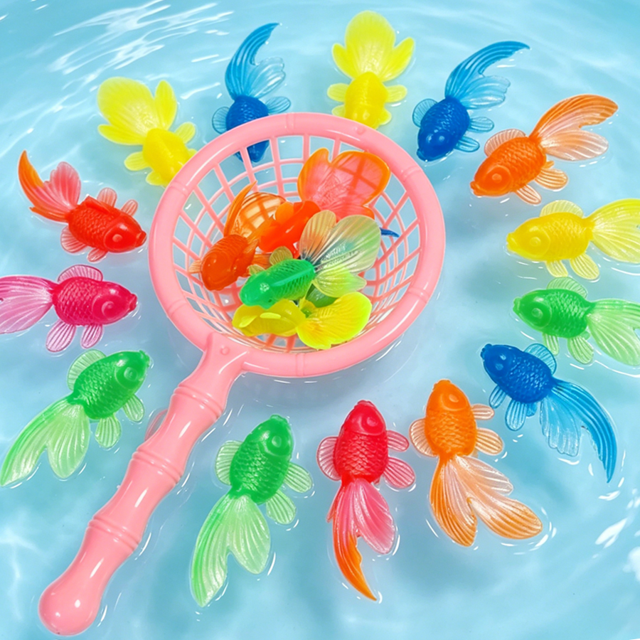 Aquarium Fish Games - 9/18pcs Floating Goldfish & Fishing Net